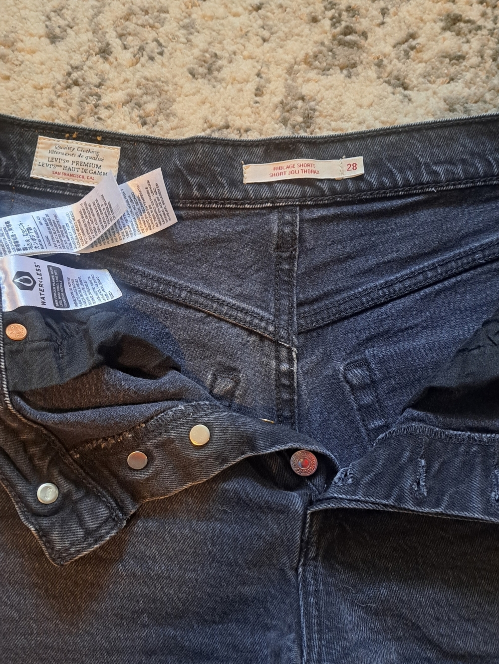 Levi's Black Frayed High-Rise Ribcage Denim Shorts - Picture 3 of 3